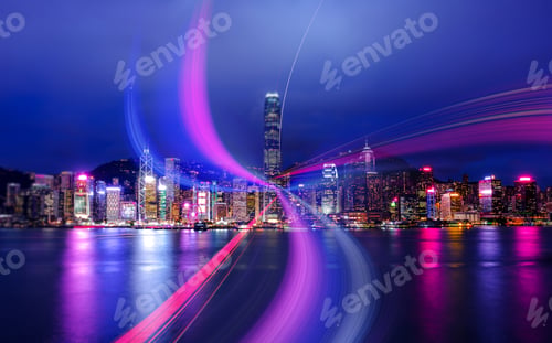 Preview: Double Exposure With Traffic Light In The Hong Kong City Night