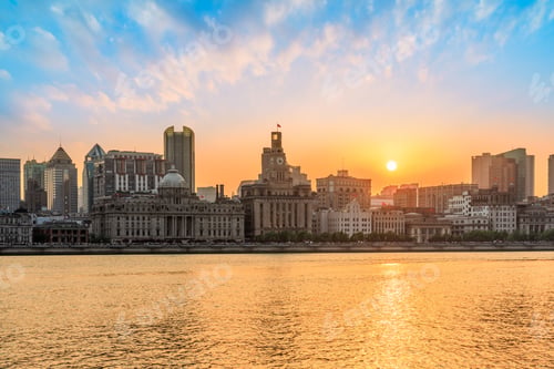 Preview: Beautiful City Skyline Sunset Scene At The Bund,Shanghai