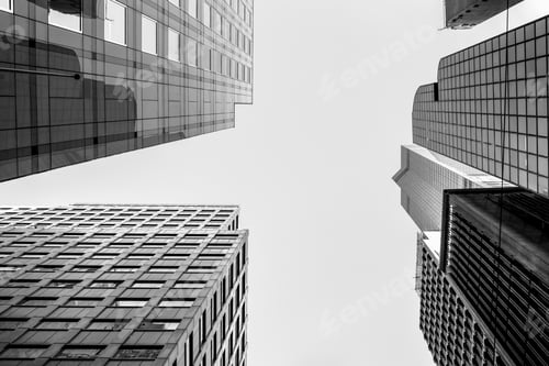 Preview: Modern Office Building Close Up In Sunlight With B&W Color