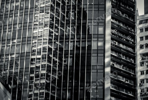 Preview: Windows Of Commercial Building In Hong Kong With B&W Color