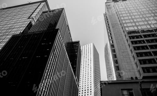Preview: Bottom Up View Of Modern Office Building In Hong Kong With B&W Color