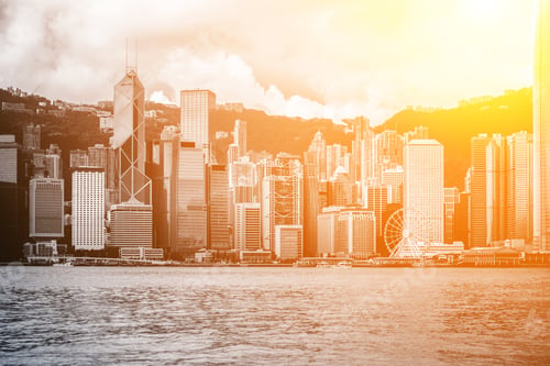 Preview: Hong Kong City View In B&W Color With Sunlight