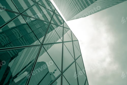 Preview: Bottom Up View Of Modern Office Building In Green Color
