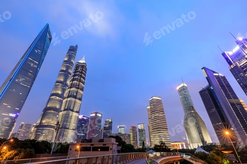Preview: Shanghai Commercial Center Architecture Scene At Night,China.