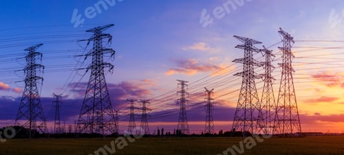 Preview: High Voltage Electricity Tower Sky Sunset Landscape,Industrial Background.