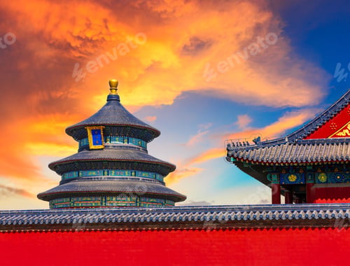 Preview: Temple Of Heaven Landscape At Sunset In Beijing,Chinese Cultural Symbols