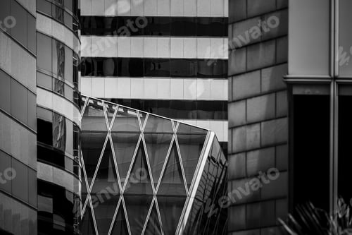 Preview: Bottom Up View Of Modern Office Building In Hong Kong In B&W Color