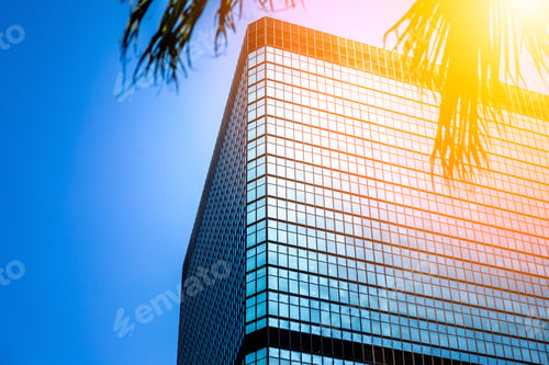 Preview: Modern Office Building Detail, Glass Surface With Sunlight