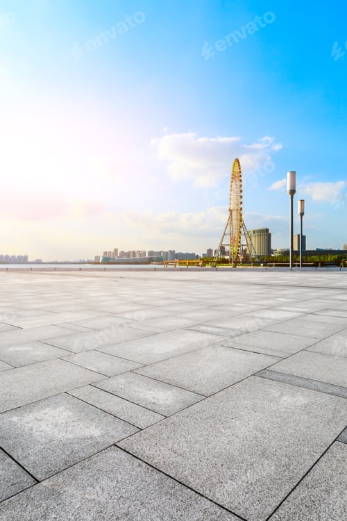 Preview: Empty Square Floor And Modern City Skyline With Buildings In Suzhou,China.