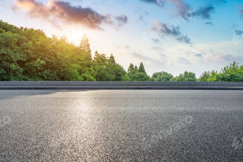 Preview: Asphalt Highway And Green Forest With Beautiful Cloud Landscape At Sunset