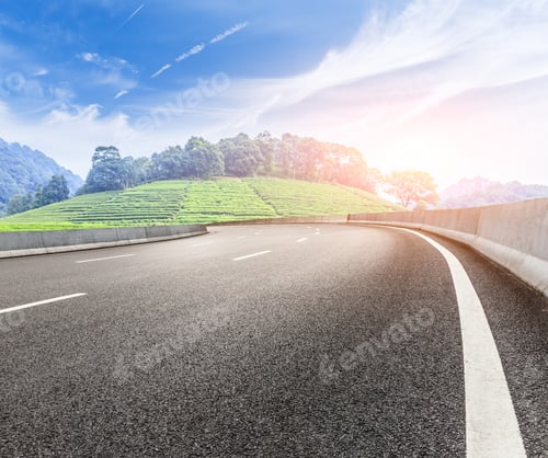 Preview: Country Road And Mountains With Forest In Summer