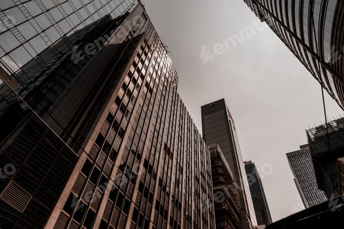 Preview: Hong Kong Business Building Closed Up; Black And Golden Color