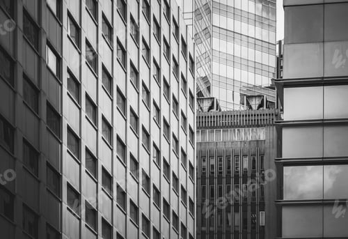 Preview: Hong Kong Commercial Building Close Up; Black And White Style