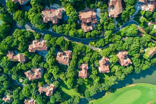 Preview: Aerial View Of A Beautiful Green Golf Course.High Angle View.