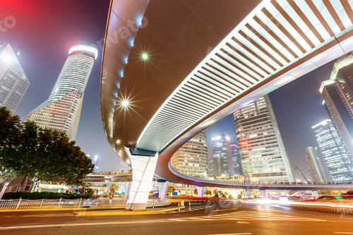 Preview: Beautiful Modern Cityscape At Night In Shanghai,China