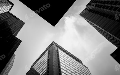 Preview: Business Buildings In Hong Kong; Low Angle View; Black And White Style