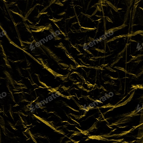 Preview: Transparent Yellow Plastic Wrap On The Black Background. Plastic Shopping Bag Texture. Reusable