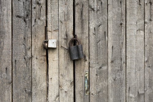 Preview: Old Lock On A Wooden Door. Timber Wall