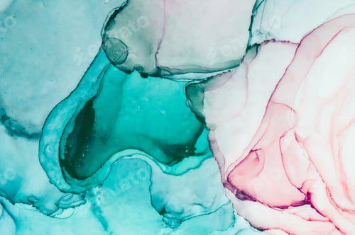 Preview: Abstract Teal, Pink, and White Ink Painting