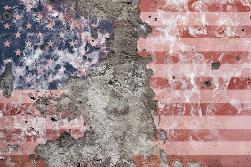 Preview: Usa Flag On Wall. Grunge Background. Abstract. America