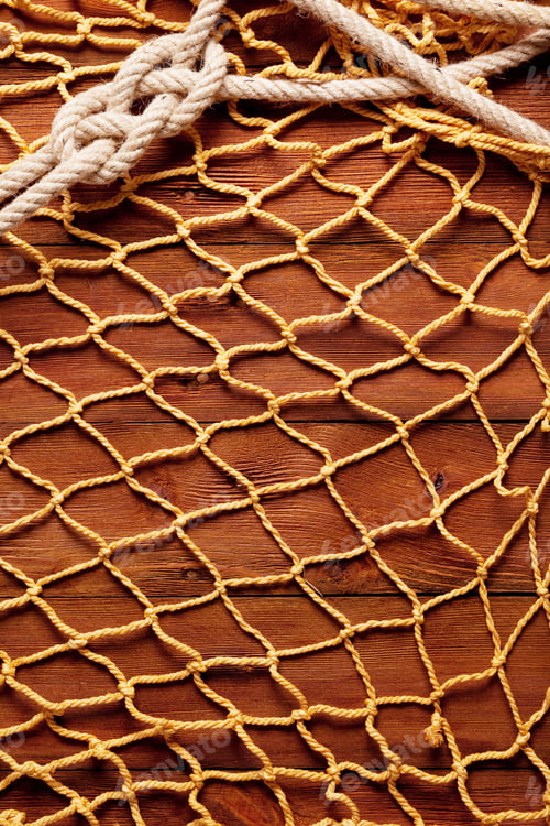 Preview: Retro Frame On Old Rope And Fishing Net And Wood Board