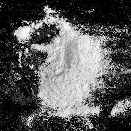 Preview: Isolated Natural White Flour Powder Texture Effect On Clean Black Background. Organic Baking