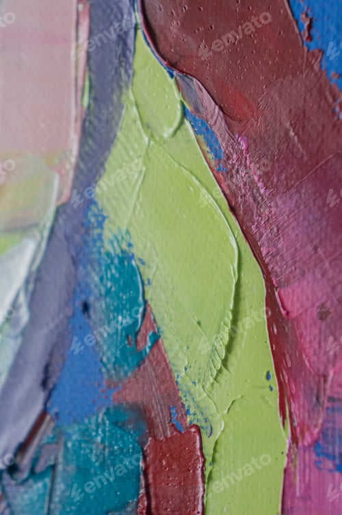 Preview: Fragment. Multicolored Texture Painting. Abstract Art Background. Oil On Canvas. Rough Brushstrokes