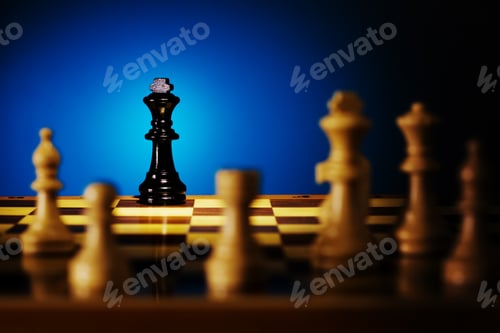 Preview: Close Up View Of The Chess On Blue Background