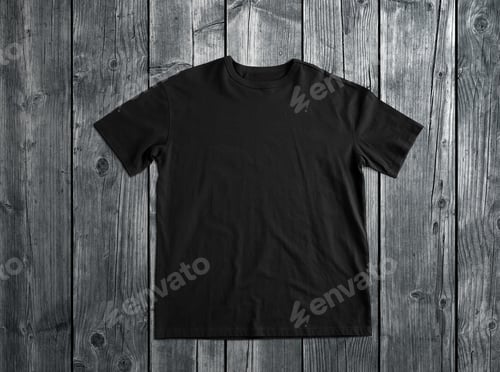 Preview: Black T-Shirt On Wooden Background