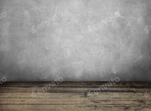 Preview: Rustic Wooden Floor against a Grey Wall Backdrop