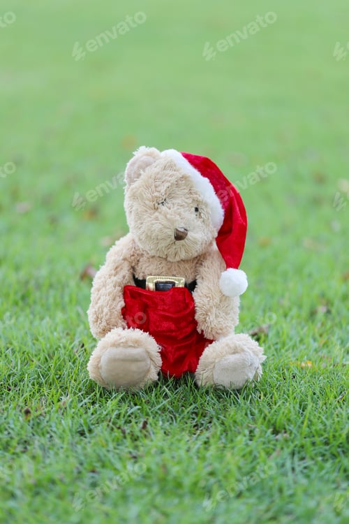 Preview: Teddy Bear Sit On The Lawn In Concept Festival And Event Of Christmas Day.