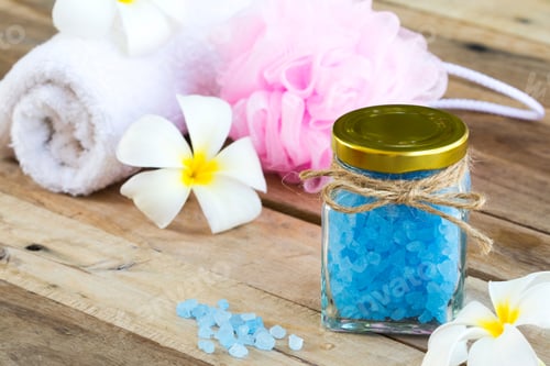 Preview: Blue Bath Salt Herbal Beauty Health Care Body Skin For A Bath With Terry Cloth Of Lifestyle Woman