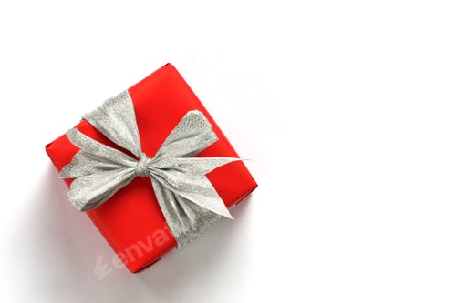 Preview: Red Gift Box Isolated On White With Close-Up For Design In Christmas Work Concept.