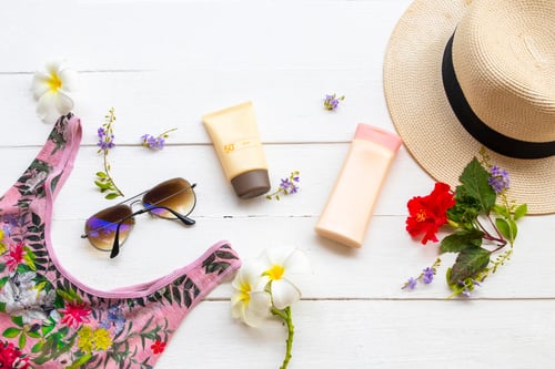Preview: Sunscreen Spf50 Cosmetics Health Care For Skin Face With Body Lotion ,Pink Dress ,Sunglasses Of
