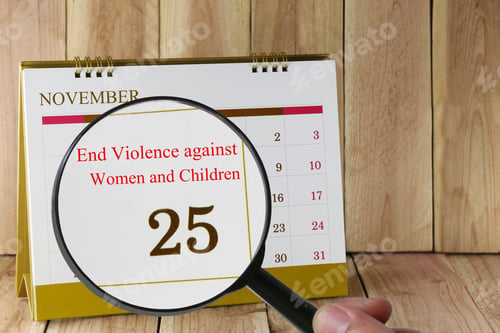 Preview: Magnifying Glass In Hand On Calendar You Can Look International Day For The Elimination Of Violence