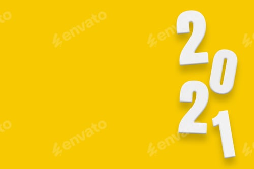 Preview: 2021 Text On The Yellow Background For Design In Your Work Christmas And New Year.