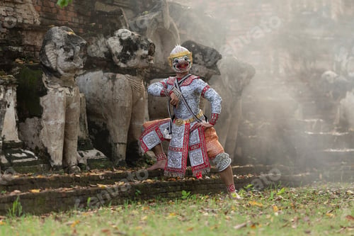 Preview: Portrait The Character Hanuman Is The Main And Important Character In The Ramayana Literature. Khon