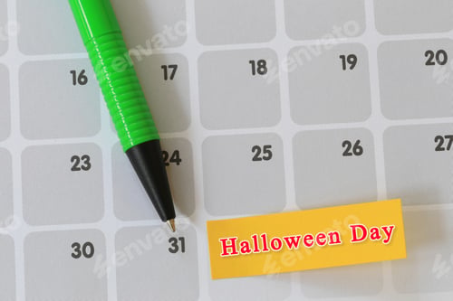 Preview: Green Pen Point To Day 31 On Calendar Paper And Have Halloween Text For The Design In You Festival