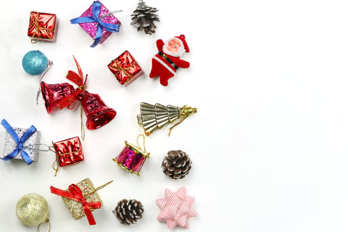Preview: Christmas Decoration Equipment On White Background With Copy Space For Your Design.