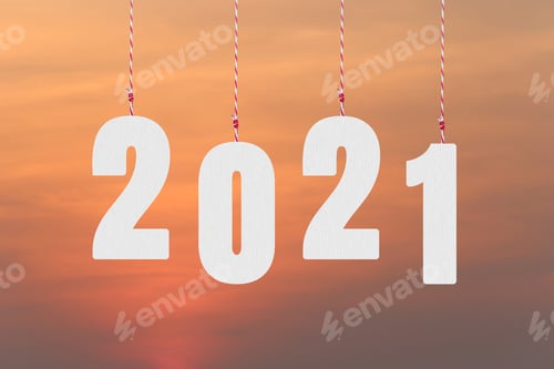 Preview: 2021 Text Hanging By A Rope In Concept Of New Years For Design In Your Work.