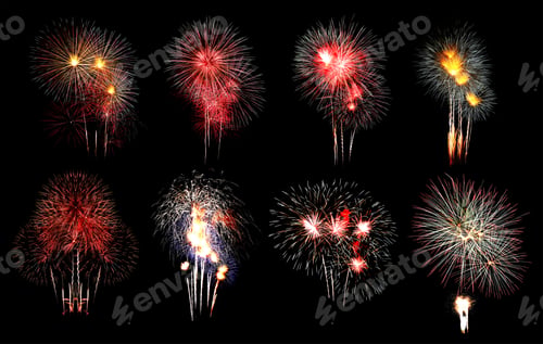 Preview: Variety Of Colors Mix Fireworks Or Firecracker Collections In The Darkness Background.