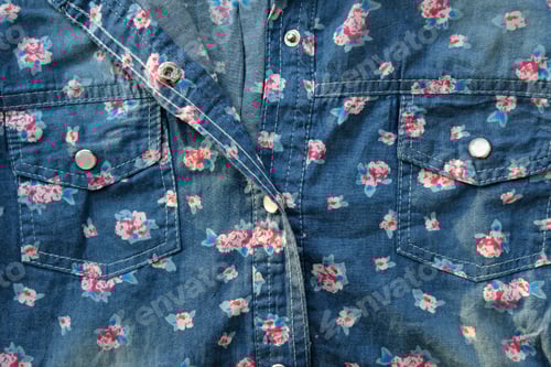 Preview: Floral Pattern on Denim Shirt with Pockets