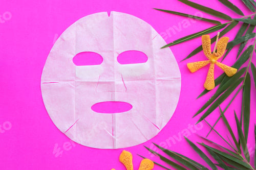 Preview: Natural Sheet Mask For Skin Face From Herbal Bamboo On Background Pink