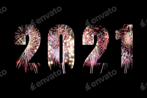 Preview: 2021 Text On Fireworks Background For Design In Your Work New Year'S And Christmas Concept.
