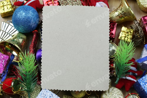 Preview: Christmas Decorations And Blank Vintage Paper For Design In Your Work Concept.