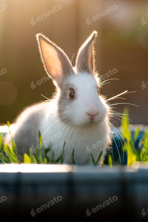 Preview: A Selective Focus Shot Of An Adorable Fluffy Rabbit In The Rays Of Sunlight