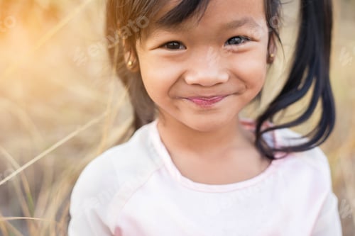 Preview: Portrait Of Happy Smiling Cute Little Girl Child Outdoors In Summer Day