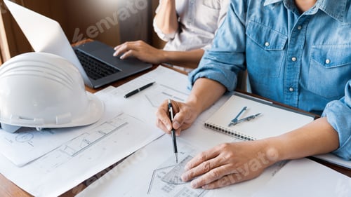Preview: Engineer Architect Design Team Colleagues Working Office Discussing Meeting Discussion Construction