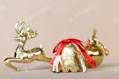Preview: Miniature People, Worker Team Painting A Christmas Decoration , Christmas And Happy New Year