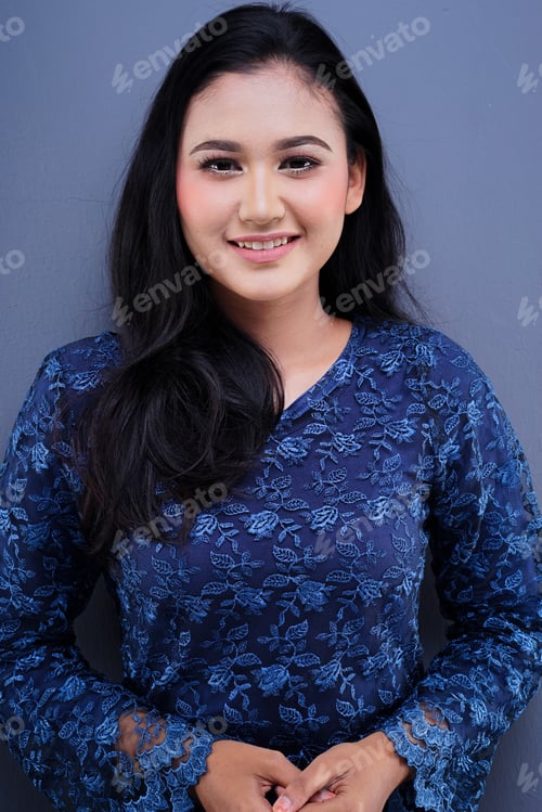 Preview: Closeup Of A Beautiful Female Muslim Model Wearing Dark Blue Modern Kurung, A Modern Urban